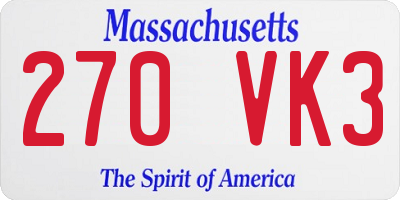 MA license plate 270VK3