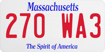 MA license plate 270WA3