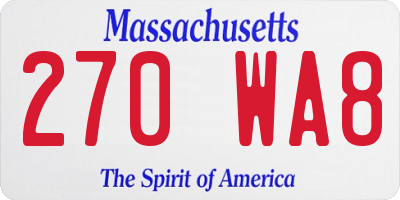 MA license plate 270WA8