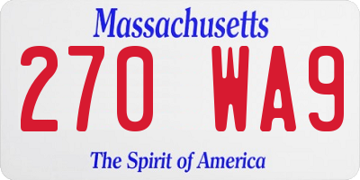 MA license plate 270WA9