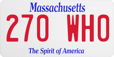 MA license plate 270WH0