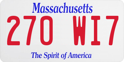 MA license plate 270WI7