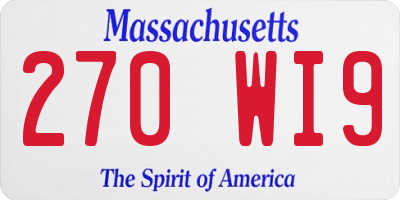 MA license plate 270WI9