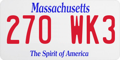 MA license plate 270WK3