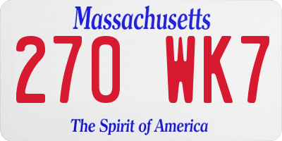 MA license plate 270WK7