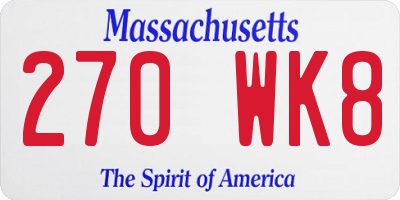MA license plate 270WK8