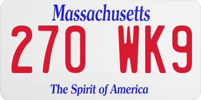 MA license plate 270WK9