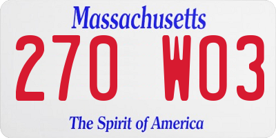 MA license plate 270WO3