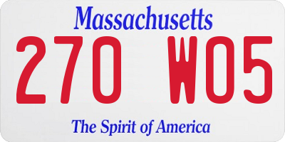 MA license plate 270WO5
