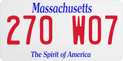 MA license plate 270WO7
