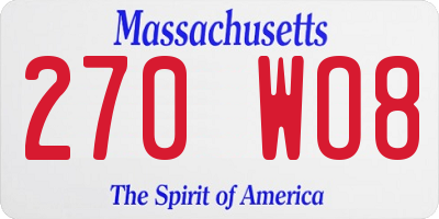 MA license plate 270WO8