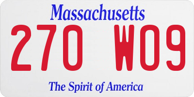 MA license plate 270WO9