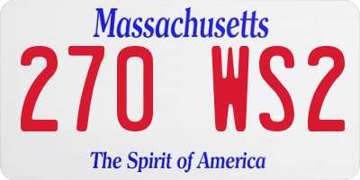 MA license plate 270WS2