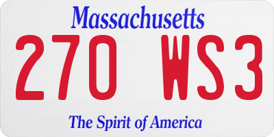 MA license plate 270WS3