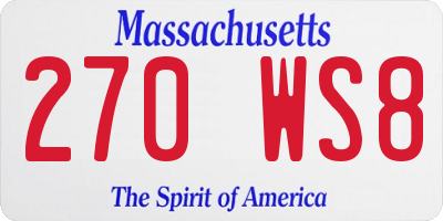 MA license plate 270WS8