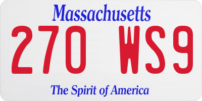 MA license plate 270WS9