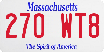 MA license plate 270WT8