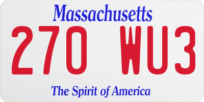 MA license plate 270WU3
