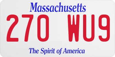 MA license plate 270WU9