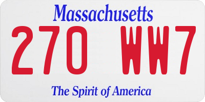 MA license plate 270WW7