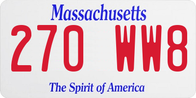 MA license plate 270WW8