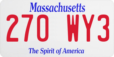 MA license plate 270WY3
