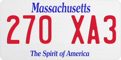 MA license plate 270XA3