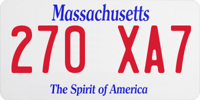 MA license plate 270XA7