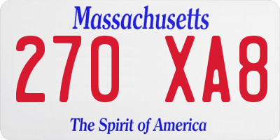 MA license plate 270XA8
