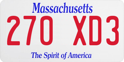 MA license plate 270XD3