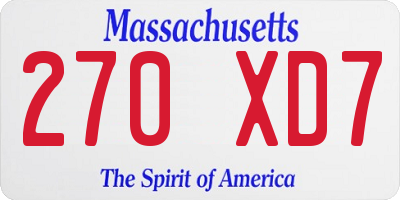 MA license plate 270XD7