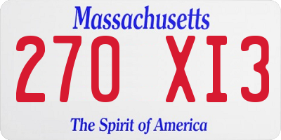 MA license plate 270XI3