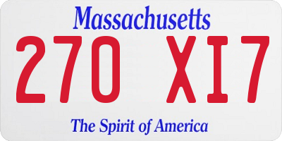 MA license plate 270XI7