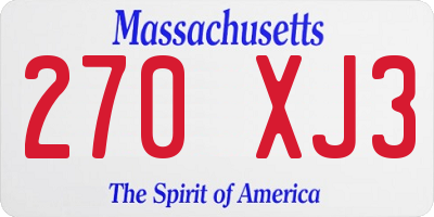 MA license plate 270XJ3