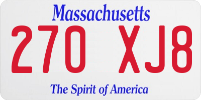 MA license plate 270XJ8