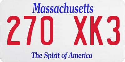 MA license plate 270XK3