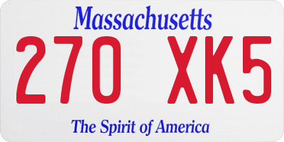 MA license plate 270XK5