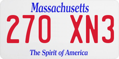 MA license plate 270XN3