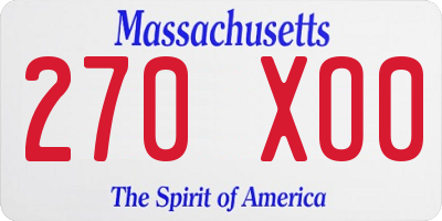 MA license plate 270XO0