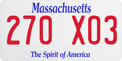 MA license plate 270XO3