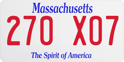 MA license plate 270XO7