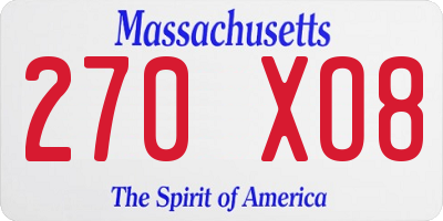 MA license plate 270XO8