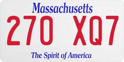 MA license plate 270XQ7
