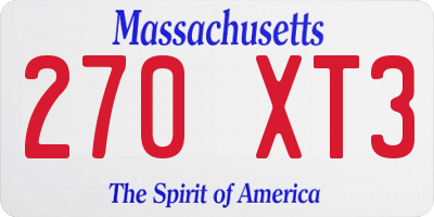 MA license plate 270XT3