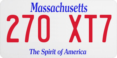 MA license plate 270XT7