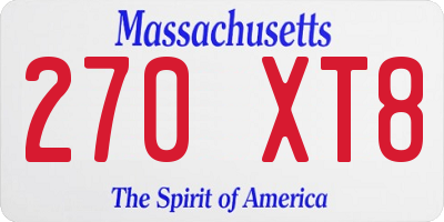 MA license plate 270XT8
