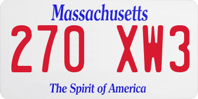 MA license plate 270XW3