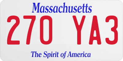 MA license plate 270YA3