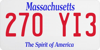 MA license plate 270YI3