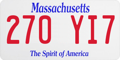 MA license plate 270YI7